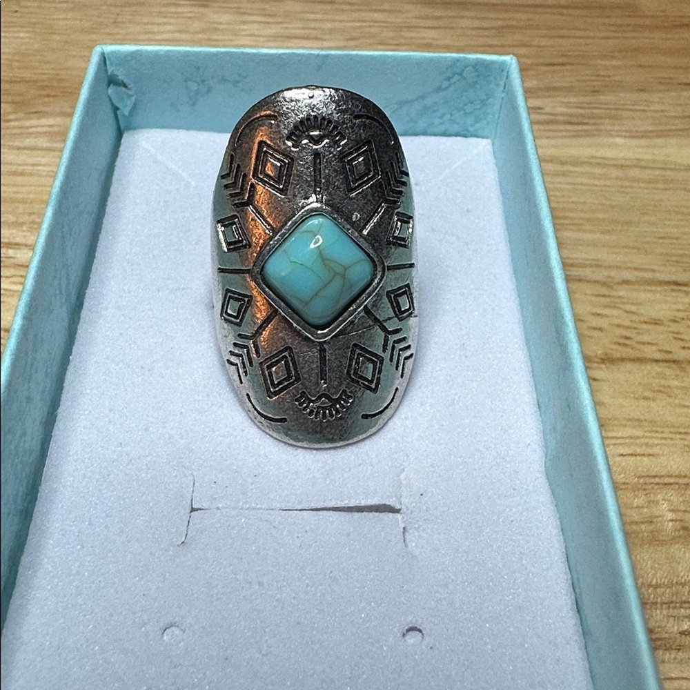 Silver and Turquoise Boho Ring - Picture 4 of 4